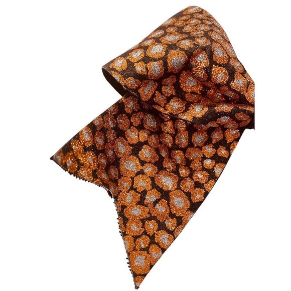 Girls Oversize Hair Bow 7.5" Elastic Ponytail Black Orange Silver Animal Print G - Picture 7 of 15